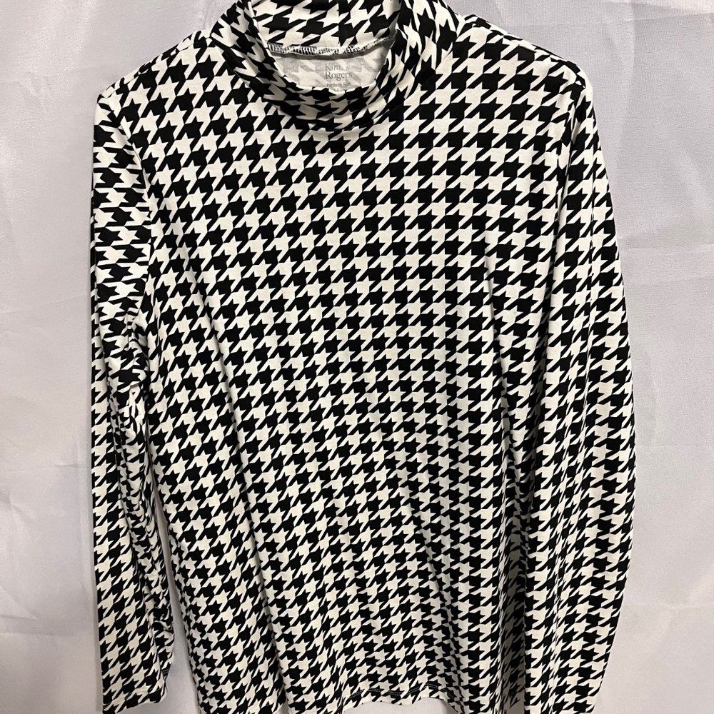 Womens Kim Rogers Black & White Long Sleeve Mockneck - Size XL